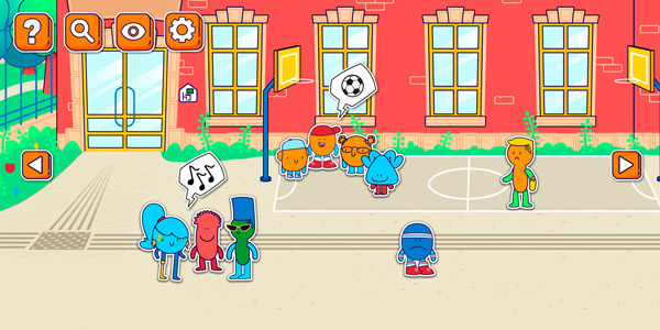 Captura del videojuego en la que se visualiza un patio de colegio con varios personajes